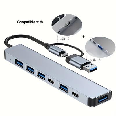 TEMU 7-in-1 High-speed Usb 3.0 Data Transfer Adapter, Multiport Expansion With Type-c & Usb-a Connectors, Compatible With Tablets, Supports 5v Operating Voltage, Usb-powered