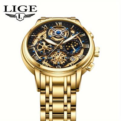 TEMU Lige Steel . Calendar Watches. Suitable For Gatherings As Image