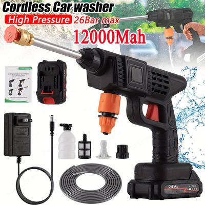 TEMU Portable Cordless Power Washer Machine Pressure Washer, 21v High Pressure Cleaner Water Wash Cleaner Jet Car Washer, Charger, Nozzles, Foam Generator, Hose, For Patio Cleaning And Car Washing