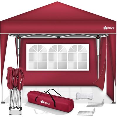Pavillon 3x3m wasserdicht Rot - mit 2 Seitenteilen Pop-Up Faltpavillon höhenverstellbar Gartenzelt Image