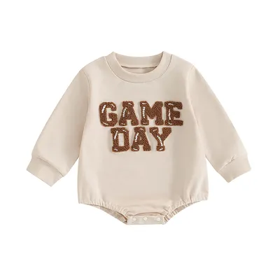 Baby Boy Girl Football Outfit Game Day Embroidery Long Sleeve Sweatshirt Romper Oversized Tops Fall