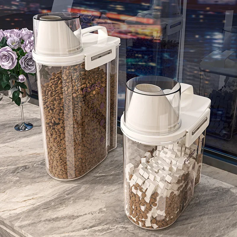 Boîte de rangement pour friandises pour chien, seau de stockage scellé pour nourriture pour chat, réservoir de conservation sous vide pour aliments pour animaux, anti-humidité et déshumidifiant