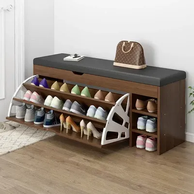 PU Leather Ottoman Bench Shoe Storage Cabinet Modern Shoe Rack With Seats Changing Stool Bench For