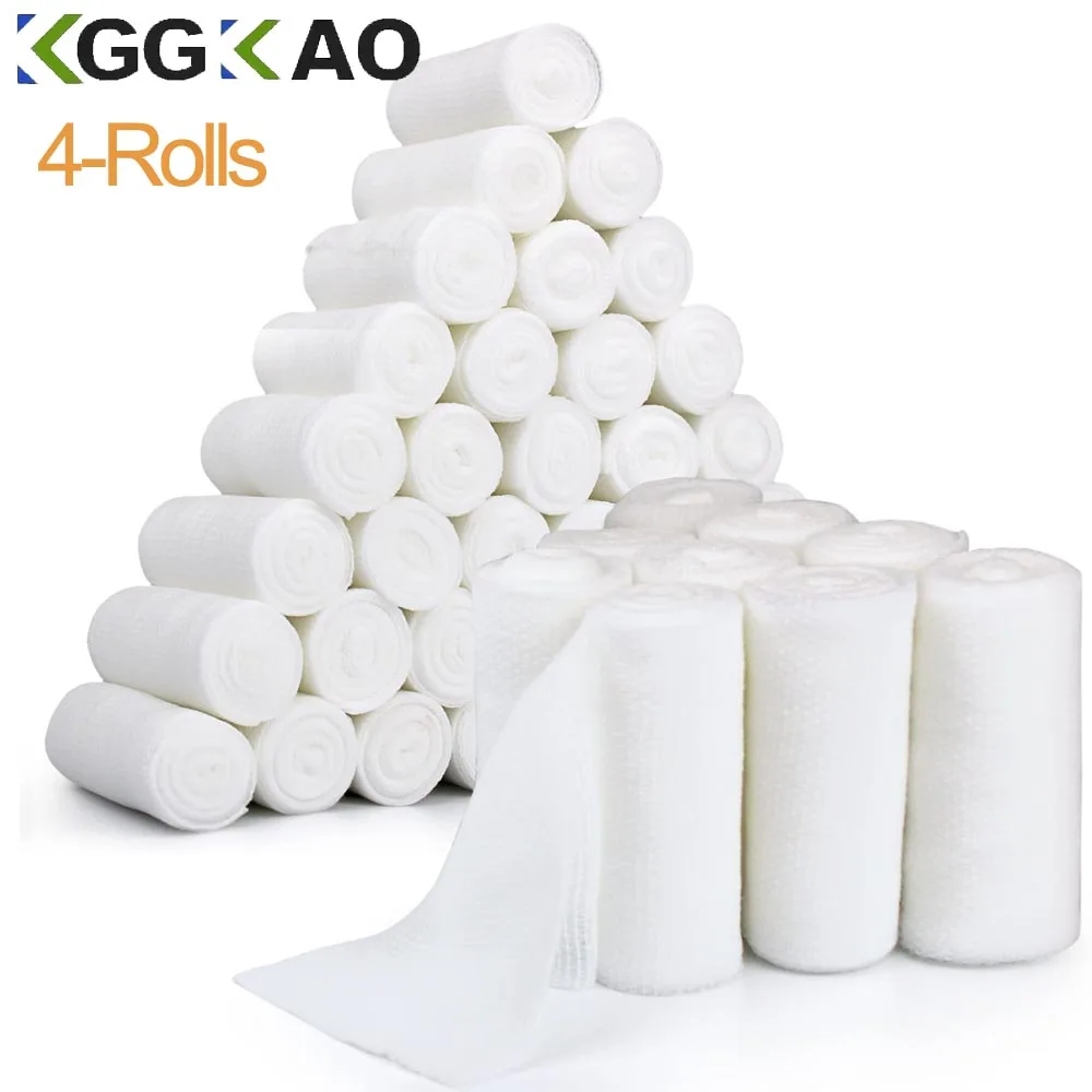 Atmungsaktive Mullverbandrollen – 4 Rollen – Premium-Erste-Hilfe-Zubehör für sicheres Abenteuer – flexibel – Verbandwickel für Wundverband Image
