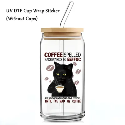 1pc Katze UV-Transfer Aufkleber für Kaffee liebhaber, UV Dtf Tasse Wrap Aufkleber für Glas becher, Image