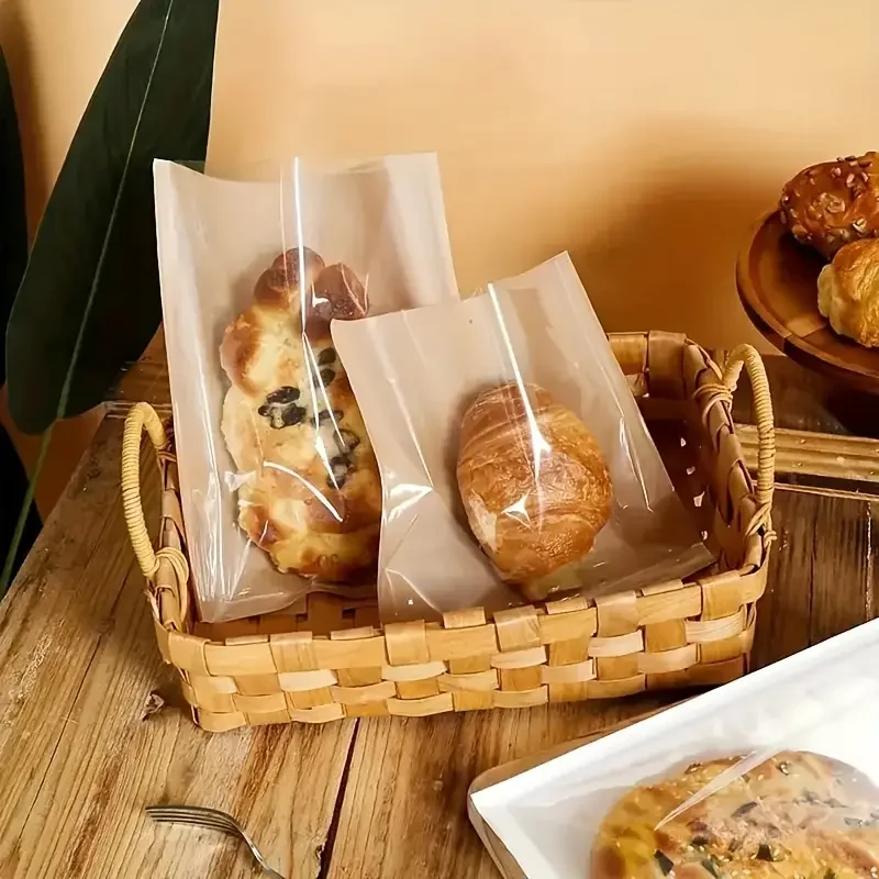 100-teilige braune Kraft-Toastbeutel mit klarem Fenster – wasserdichte, ölbeständige, selbstverschließende Backbeutel für Brot und Gebäck Image