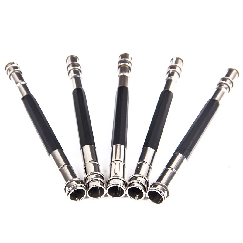 Doppelendiger Bleistiftverlängerung aus Metall. Pinselverlängerung für Federmäppchen aus Edelstahl mit doppelseitiger Spitze Image