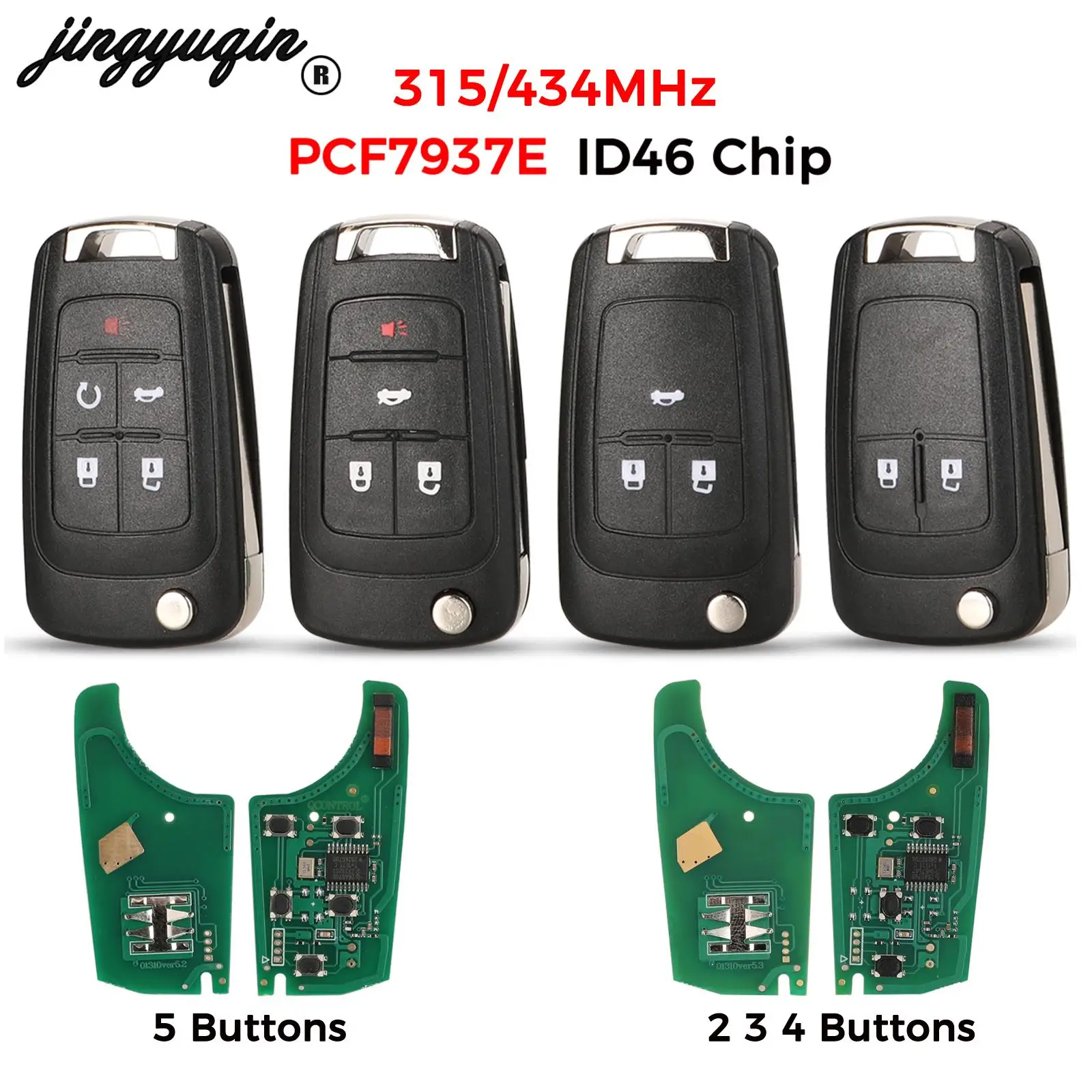 Jingyuqin 2/3/4/5 Taste Flip Fernbedienung Auto Schlüssel für Chevrolet Camaro Cruze Equinox Impala Spark Volt 315/433 MHz ID46 PCF7937E Chip Image