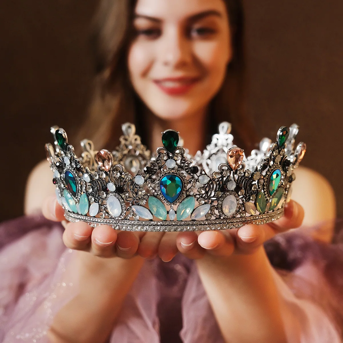 Braut Royal Purple Kristall Königin König Diademe und Kronen Braut Festzug Diadem Kopf Ornament Hochzeit Haarschmuck Zubehör Image