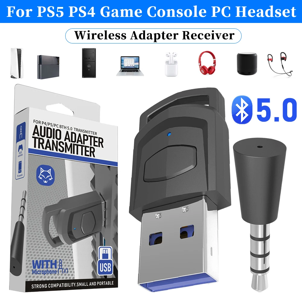 Wireless Game Audio Kopfhörer Adapter Empfänger für ps5 ps4 Spiele konsole PC Headset USB Dongle Bluetooth 5,0 Audio Sender Image