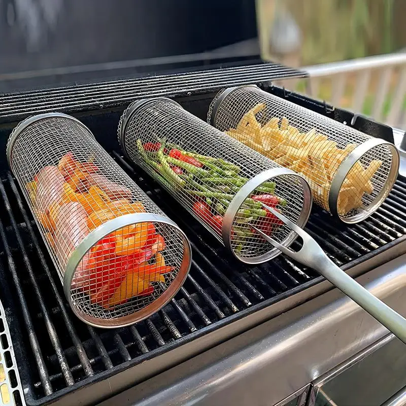 Tragbares Grillnetz aus Edelstahl, Grillkorb zum Grillen im Freien, Outdoor-Camping-Grill Image