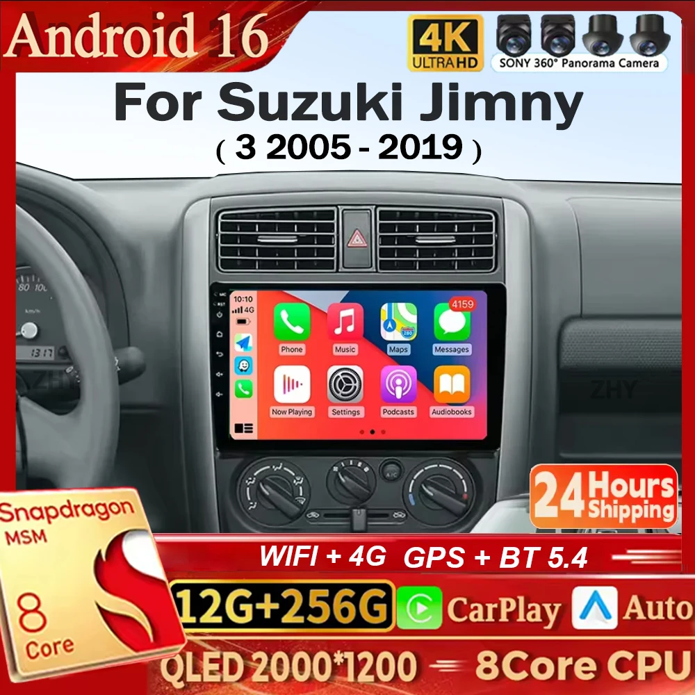 Autoradio Android 16 per Suzuki Jimny 3 2005-2019, Lettore Multimediale Video, Navigatore GPS, Auto Carplay, No 2Din, DSP, DVD