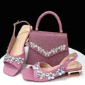 2024 moda italiana donna tacchi di piccole dimensioni elegante decorazione floreale scarpe nere e borsa borsa piena strass Party Bag