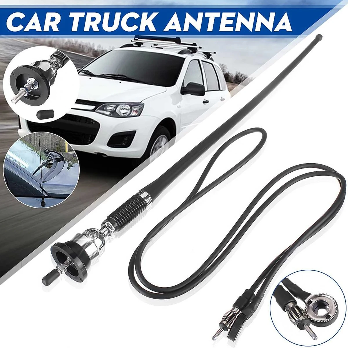 17 Zoll Autodach-Radioantenne, Autoradio-Antenne, AM-FM-Gummiantenne mit 180 Grad drehbarer Basis und Kabel-Dachmontage-Signalantenne Image