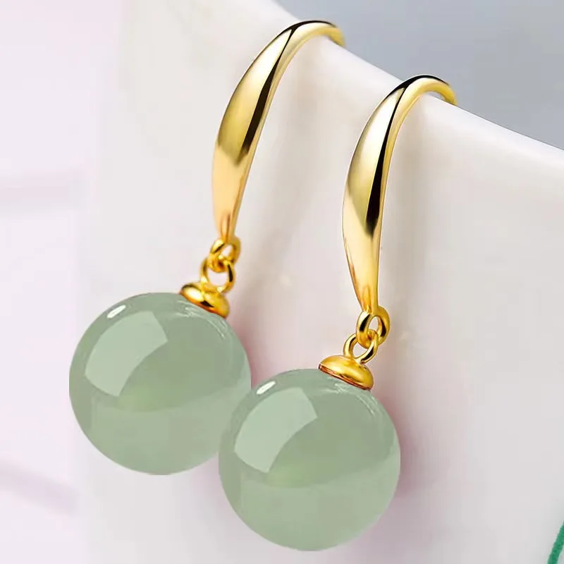 Orecchini Vintage palace green jade orecchini in argento Sterling 925 con perle bianche in oro 18 carati per le donne regalo di gioielleria raffinata