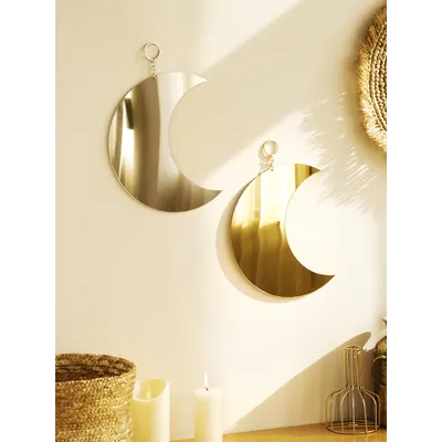 Gold und Silber Mond dekorative Wandspiegel Boho Schlafzimmer Wohnzimmer Wanddekoration ästhetische Raumdekoration Wandbehang Kunsthandwerk Image