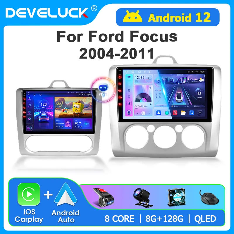 Develuck 2 din android 12 autoradio für ford focus 2 2012-2018 multimedia video player gps navigation rds carplay bildschirm stereo Image