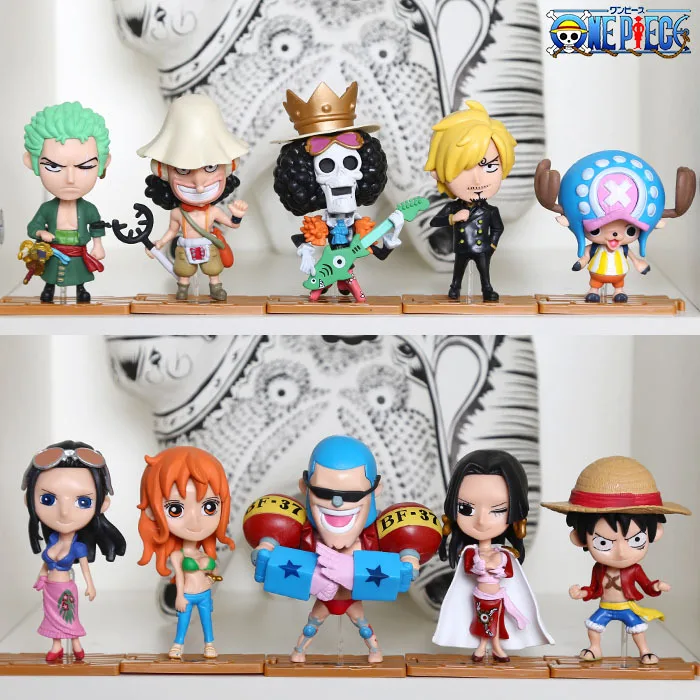 10 stücke anime figur ein stück affe d luffy roronoa zoro kawaii spielzeug q figürliches nendoroid auto dekoration pvc modell geschenk Image