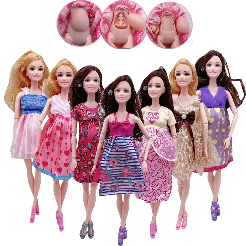 Heißer Verkauf 11,5 Zoll Schwangere Puppe Mama haben 2 Stücke Baby in ihrem Bauch mit 1 Stück Kleidung Lernpuppen Mädchen Spielzeug für Mädchen Geschenk