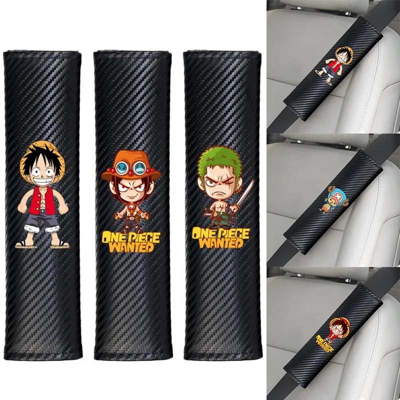 One Piece Ruffy PU-Leder geprägt Auto Sicherheitsgurt Schulterbezug Cartoon Dekompression Komfort Autozubehör Sicherheitsgurtbezug Image