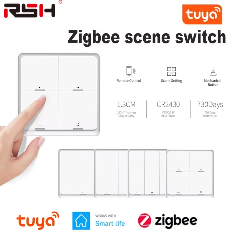 Tuya zigbee Smart Button Szene Schalter 1/2/3/4 Gang Schalter Push Button Controller Funktioniert mit Smart Life App ZigBee Gateway Image