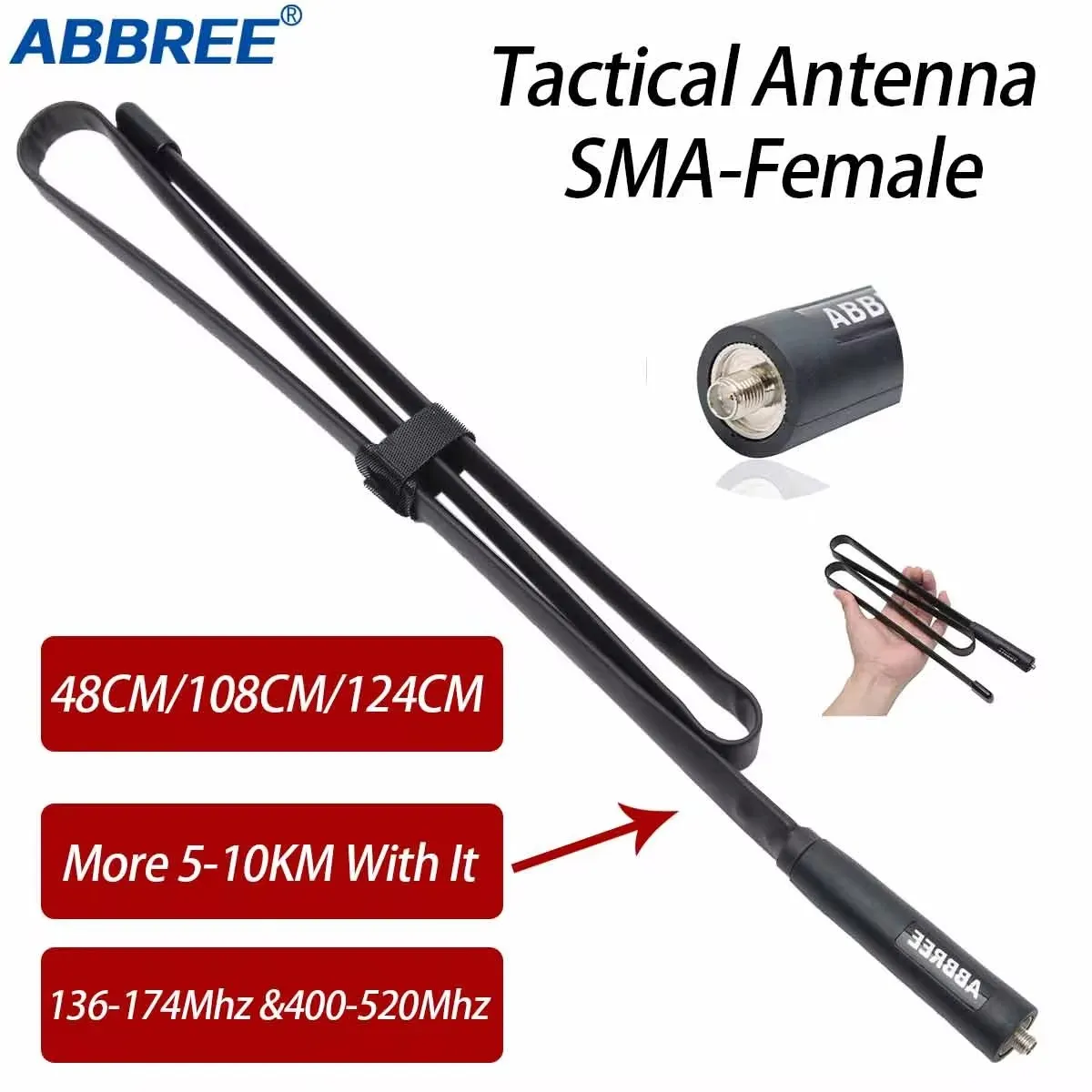 ABBREE CS Taktische Antenne SMA-Buchse Dual Band VHF UHF Faltbar Für Walkie Talkie Baofeng UV-5R BF-888S UV-5RH Quansheng UV-K5 Image
