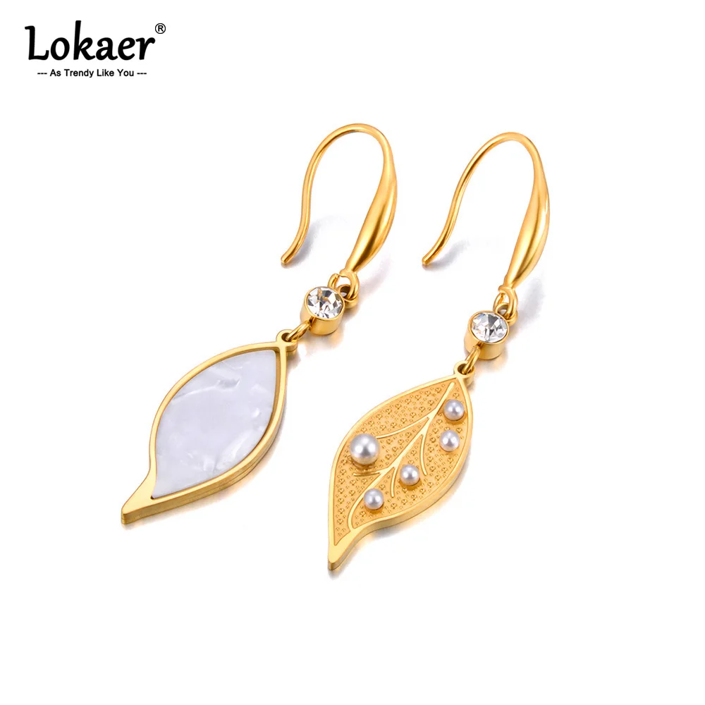 Lokaer Mode 316l Edelstahl Blätter baumeln Ohrringe für Frauen 18 Karat Gold pvd plattiert wasserdicht täglich Perlens chmuck e24054 Image