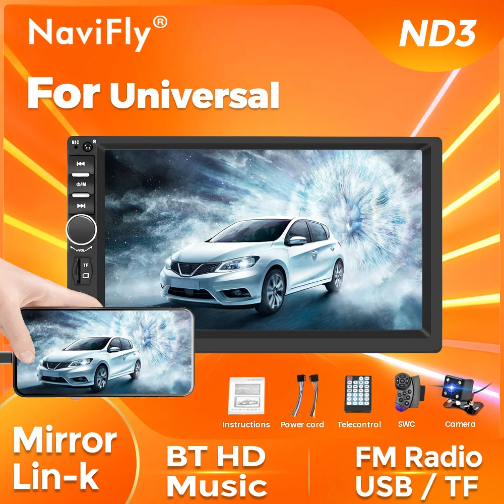 Navifly nd3 2din Autoradio HD-Touchscreen für universelle 7-Zoll-MP5-Multimedia-Player Auto-Play Android Auto BT FM Radio Aux MP5 Image