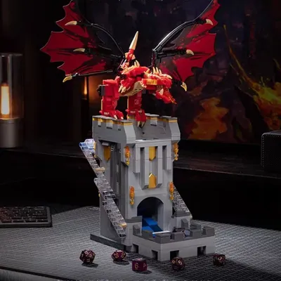 MOC Drachen Ziegel Dungeons Tower Pädagogisches Architektur Modell Bausteine Monster Ziegel Puzzle Image