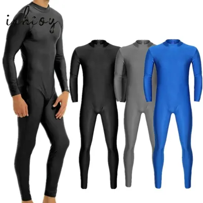 Herren-Ganzkörperanzug aus Spandex, einteilig, langärmelig, mit Reißverschluss hinten, für Ballett, Gymnastik, Overalls, Trikots, Sport, Tanzkostüme Image