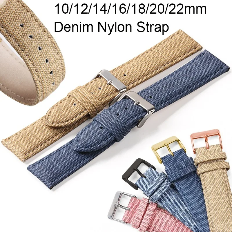10/12/14/16/18/20/22mm Denim Nylon Uhrenarmbänder Leinwand Weiche Armband Männer Frauen Sport Universal Armbänder Vintage Armband Gürtel Image