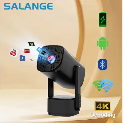 Salange K2 Smart Projektor Android11 Eingebauter 5200-mAh-Akku, unterstützt mobile Stromversorgung, WIFI, BT, Autofokus, tragbar, für den Außenbereich, 4K-Film Image