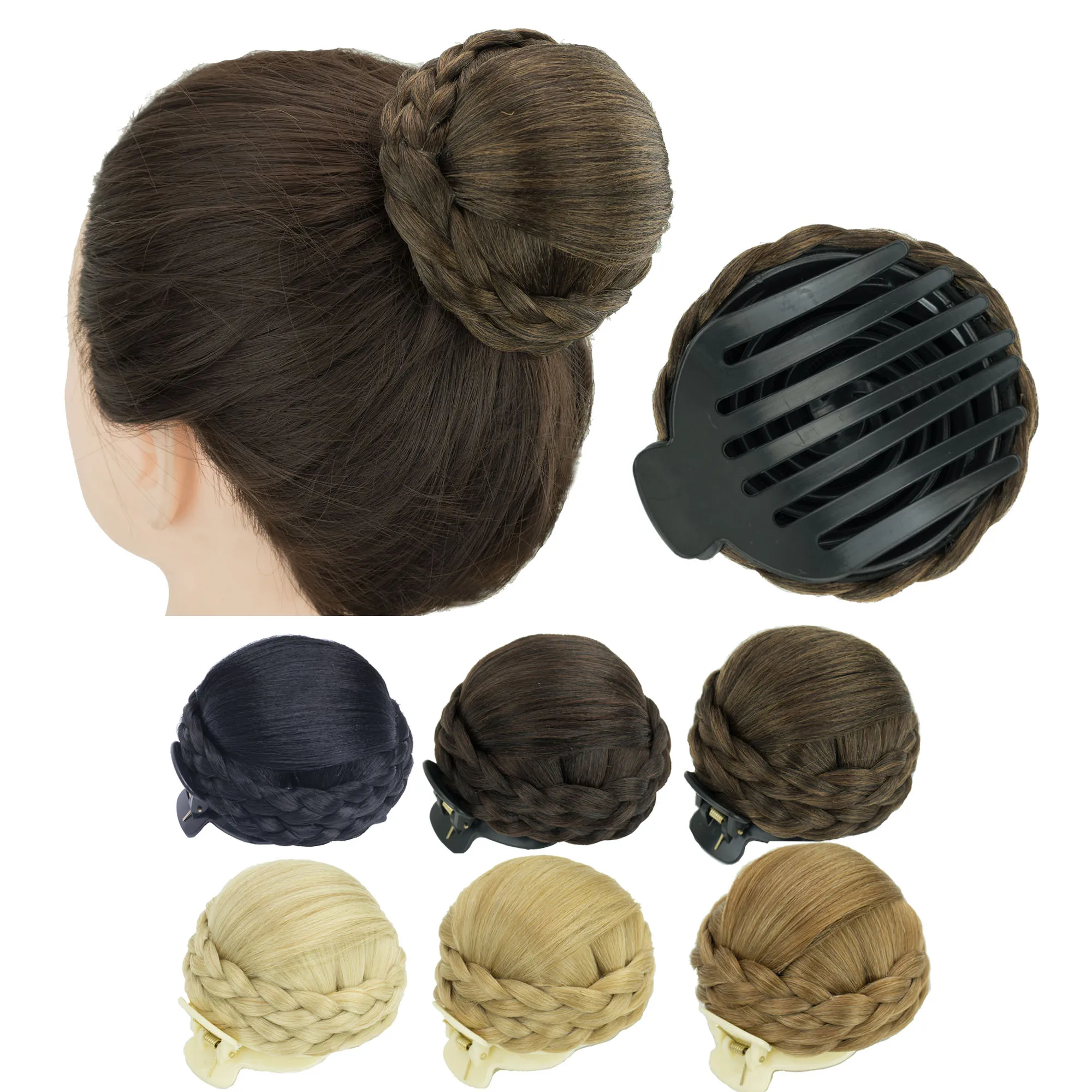Soowee Kunsthaar, geflochten, Chignon, Tänzerin, Haar, Donut, Haarteile, Scrunchie, Klaue, Haarknoten, Clip, Kamm, Hochsteckfrisur Image