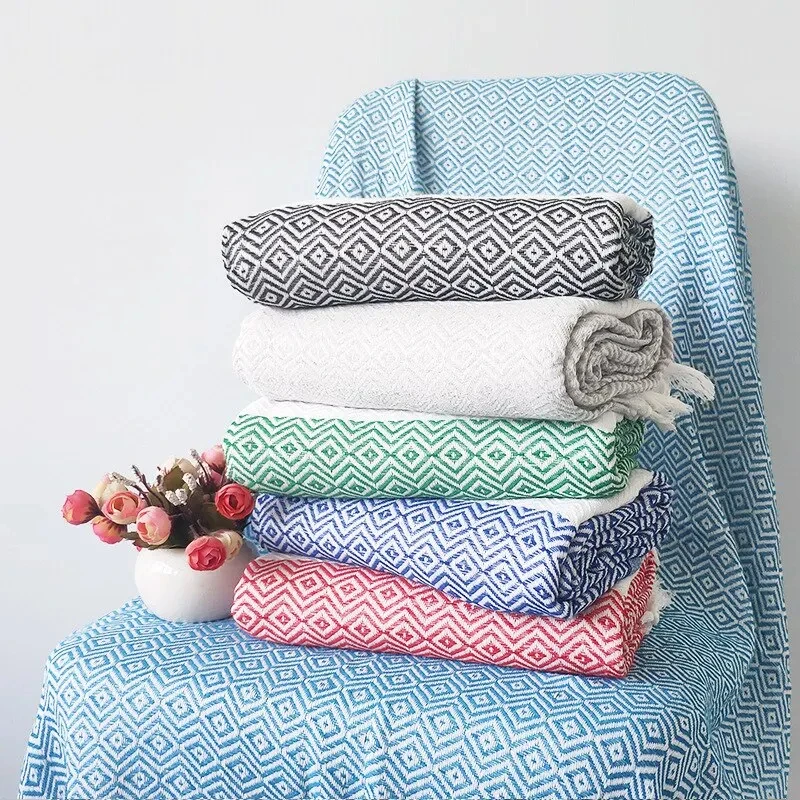 Truthahn Strand tuch Wickels chal mit Quaste Baumwolle Leinen gestreift schnell trocknenden Schal Outdoor Sonnenschutz Schal Picknick matte 180 * cm Image