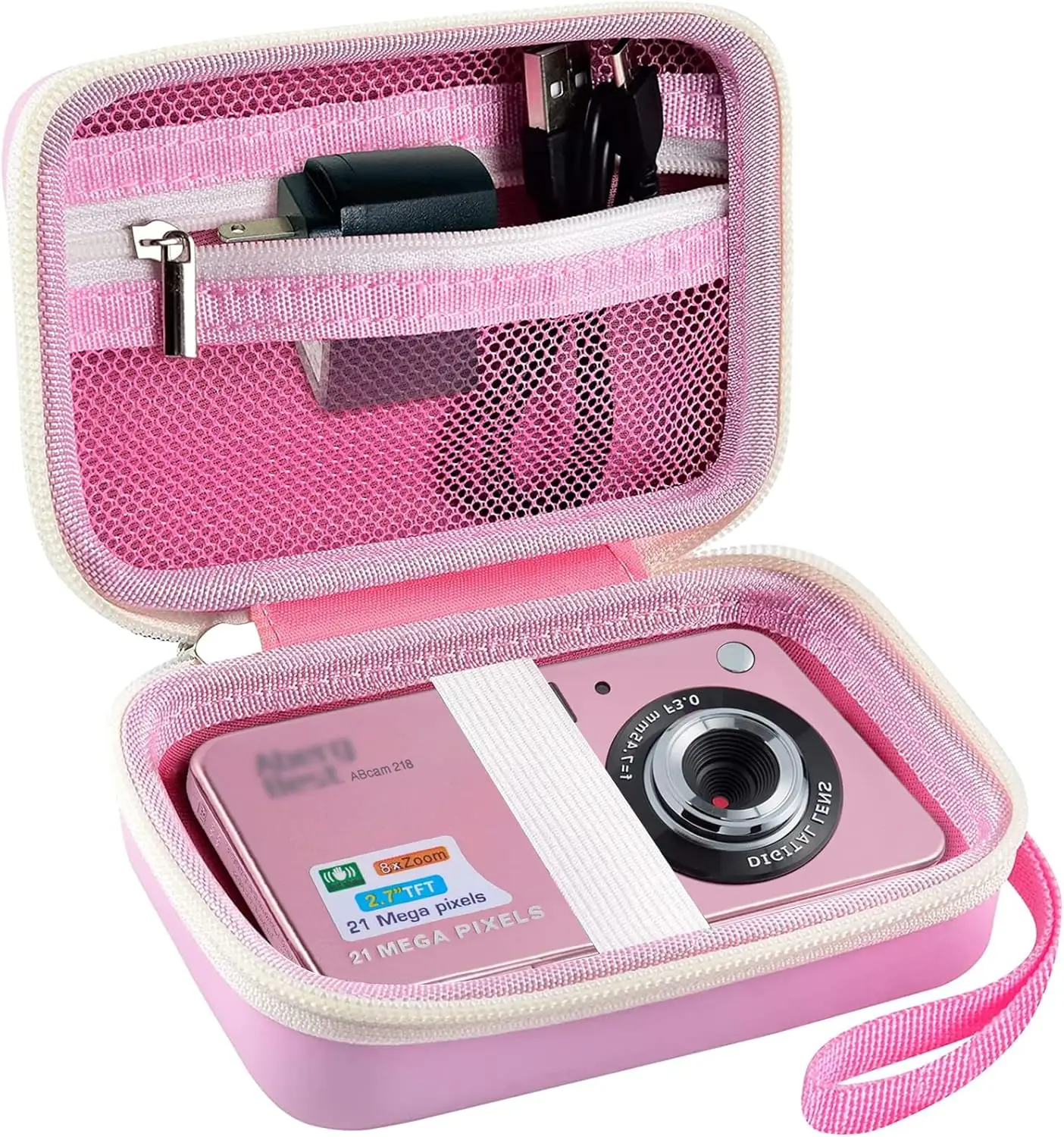 Digitalkamera-Tasche für CAMKORY YISENCE Kodak Pixpro Canon ELPH 180 190 Sony DSCW800 DSCW830 Rosa EVA-Tragetasche mit Netztasche Image