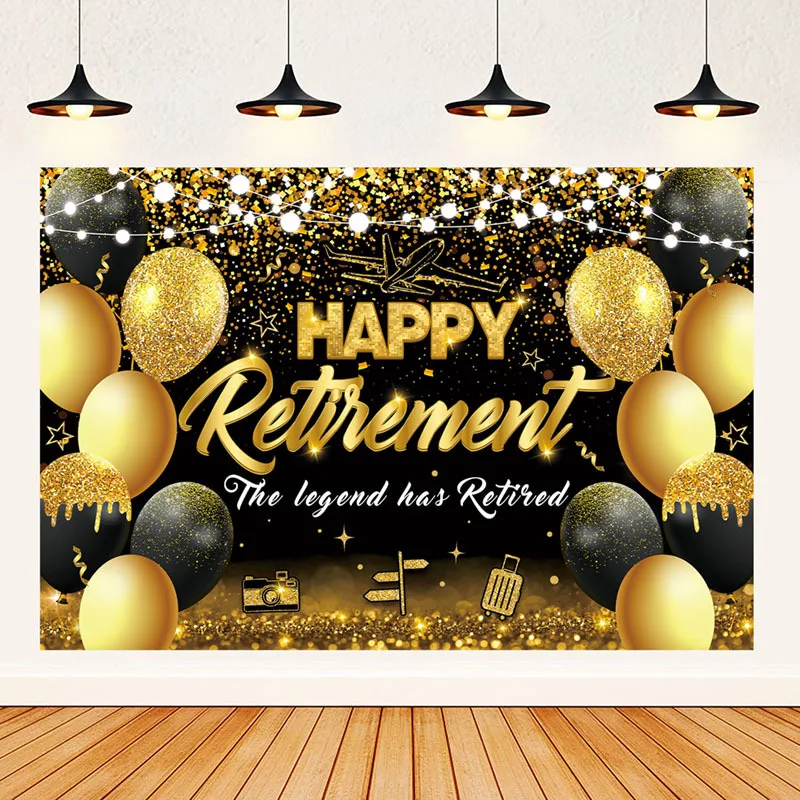 Schwarz und Gold glücklich Ruhestand Hintergrund Banner Glückwunsch Ruhestand Foto Booth Requisite Image