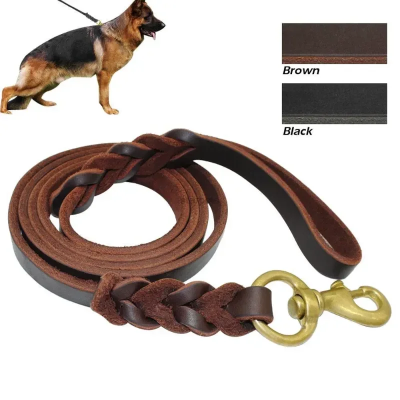 Geflochtene Leder Hunde halsbänder haltbare Echt leder Hunde halsband Leine Set für mittelgroße Hunde Deutsch Schäferhund Haustier Zubehör Image