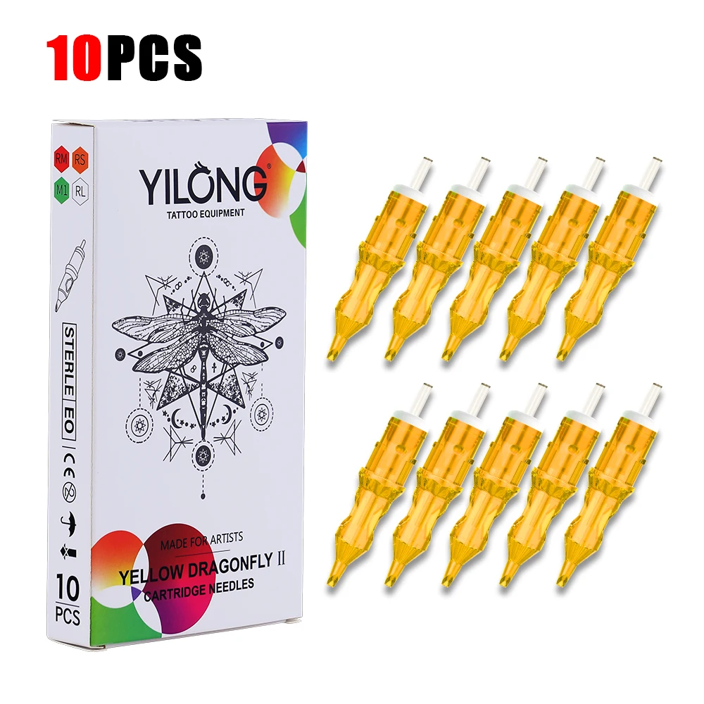 YILONG 10PCS Tattoo Patrone Nadel Einweg Sterile Tattoo Nadeln # 12 RL RM RS M1 Permanent Makeup Body Cartridge Needle Image
