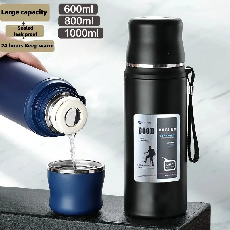 Große Kapazität Edelstahl Wasserflasche mit Deckel Tasse Kaffee Isolierflasche Outdoor Reise Thermobecher Auslaufsichere Thermosflasche Image