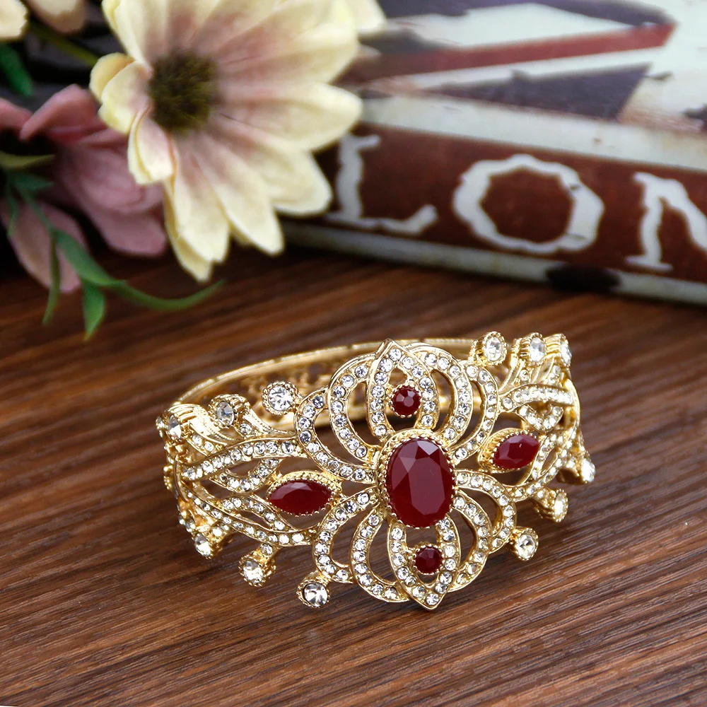 Sunspicems 18K Gold Farbe Kristall Marokko Manschette Armband Armreif Algerien Braut Hochzeit Schmuck Blume Türkei Arabisch Armreif Geschenk
