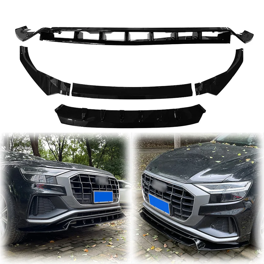 Dal 2018 al 2022 Per Audi Q8 Sline S-line Auto Paraurti Anteriore Spoiler Labbro Inferiore Splitter Copertura di ABS Gloss Nero Body Kit protezione