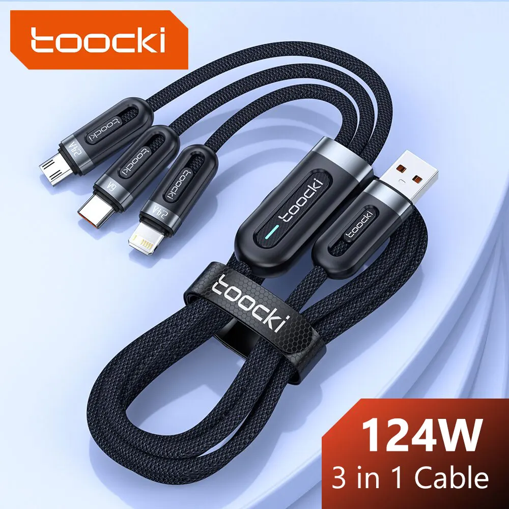 Toocki 6A 3in1 Schnellladekabel USB Typ C Typ-C Handykabel für iPhone X Xiaomi Oneplus Realme Poco USB-Mikrokabel Image