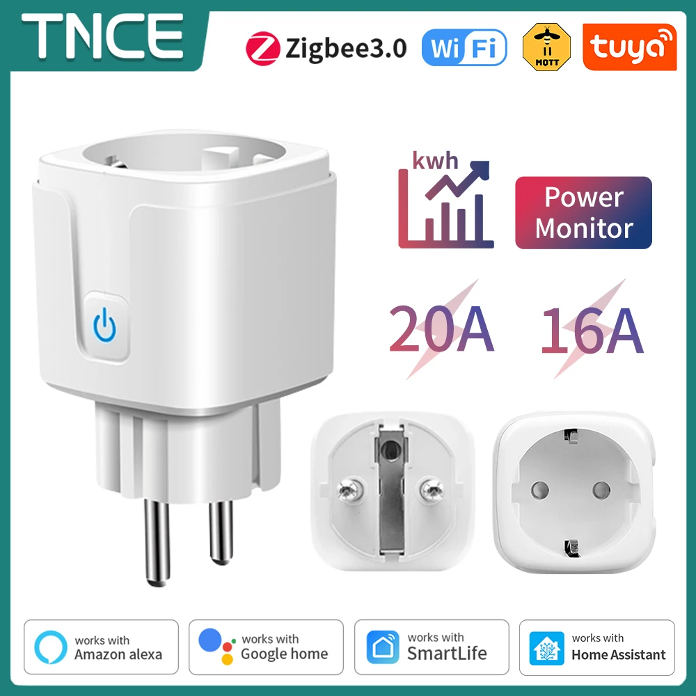 TNCE Tuya Wifi/Zigbee3.0 Smart Steckdose EU Stecker 16/20A Power Monitor Fernbedienung SmartLife APP Funktioniert mit Alexa Alice Image