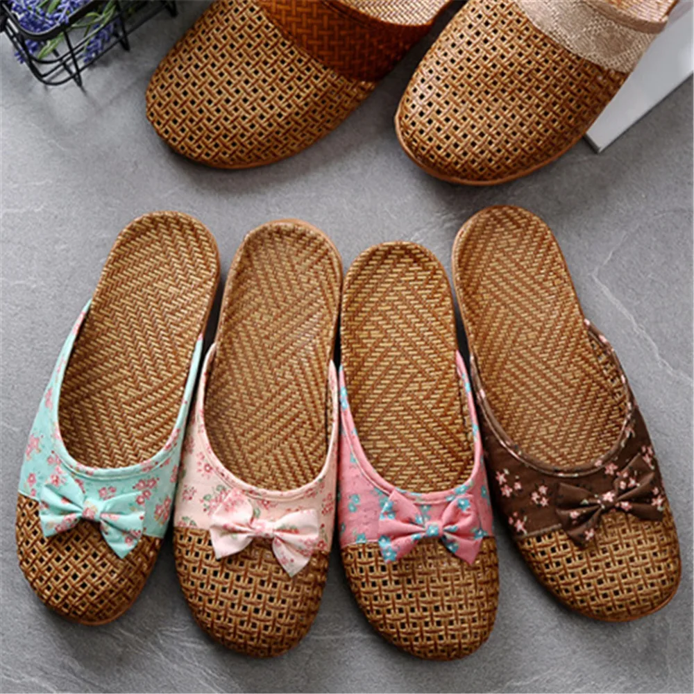 Sommer Shose Frauen Hausschuhe Strand Flip-Flops Atmungsaktive Leinen Flache Hausschuhe Weibliche Casual Flachs Bogen Damen Hausschuhe Sandalen Schuhe