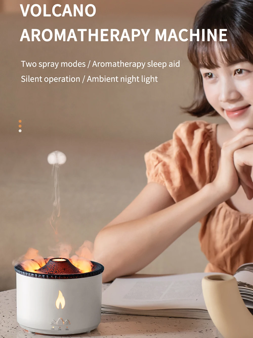 Luftbefeuchter Aromatherapie Flamme Vulkan Licht TimerFlamme Ultraschall Ätherisches Öl Diffuse mit Fernbedienung Für Schlafzimmer Zuhause Image