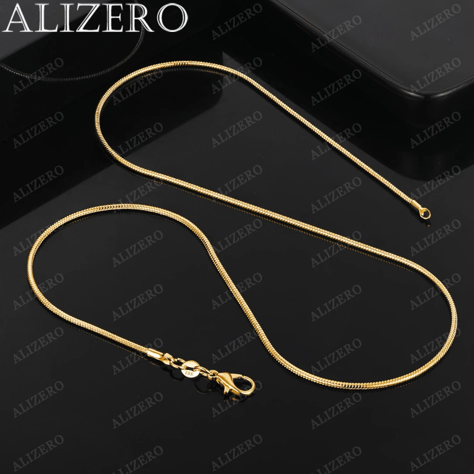ALIZERO 18K Gold 2mm Schlangenkette Halsketten 16/18/20/22/24/26/28/30 Zoll Damen Herren Mode Edlen Schmuck Geschenke Image