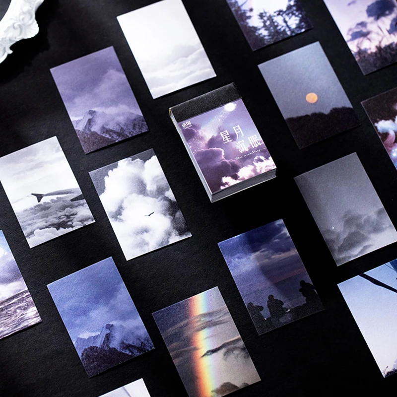 50 Stück Aufkleber mit Stern- und Mondhimmel-Motiv, Buch, INS, schöne Landschaft, Aufkleber, ästhetisches dekoratives Tagebuch, Scrapbooking-Material Image