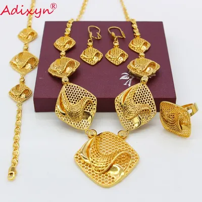 Adixyn Raute Ring/Ohrringe/Halsketten/Armband Schmuck sets für Frauen Gold Farbe