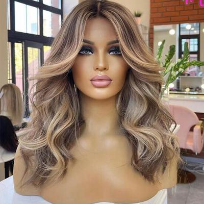 Remy Human Hair 13x4 Lace Front Wig Middle Part Brazilian Hair Wavy Multi-color Wig 130% 150% Density Color Gradient Ombre Hair Highlighted / Balayage Hair Natural Hairline Glueless For Women Long