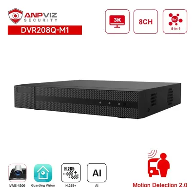 Anpviz H.265+ 3K 8CH DVR AI Motion Detection 5-in-1(Analog/AHD/TVI/CVI/IPC) Surveillance DVR with